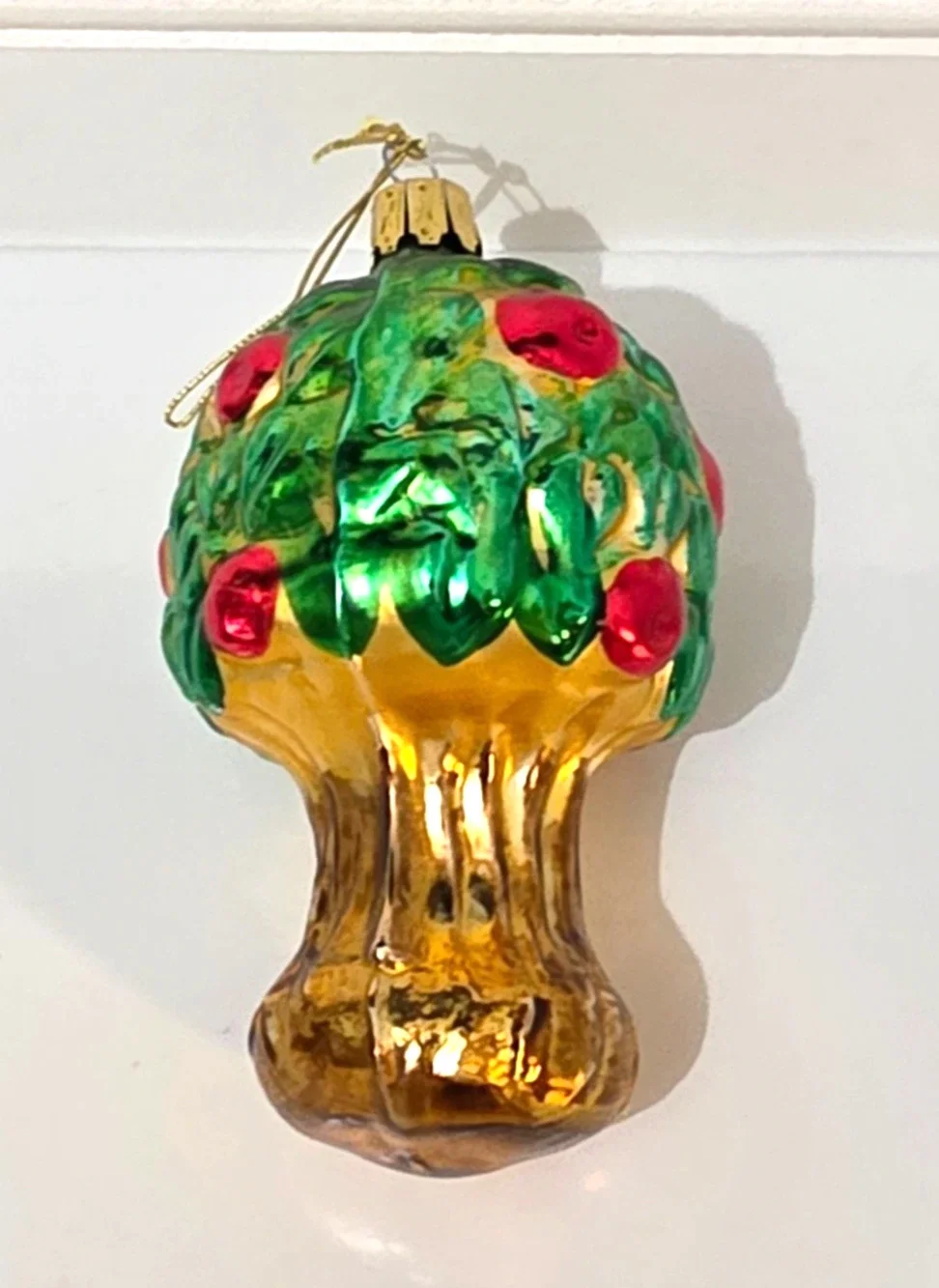Vintage West Germany Apple Tree Blown Glass Christmas Ornament 4”